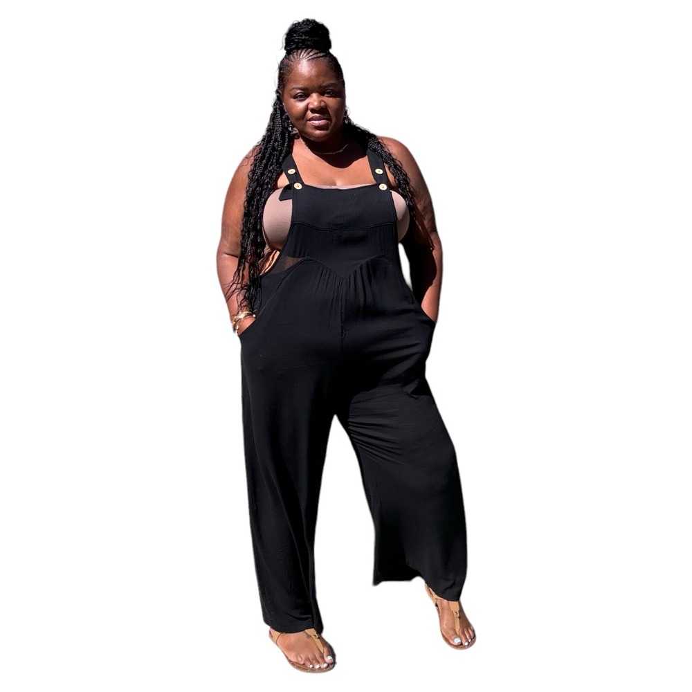 Plus Size Lazy Day Overalls In Black - Picture 2 of 3